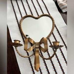 Vintage Gold Metal Heart Framed Wall Mirror Candle Holder